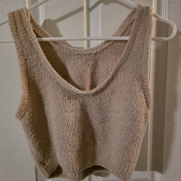 P'tula Beige Cropped Fuzzy and Soft Tank - Large - Picture 1 of 3